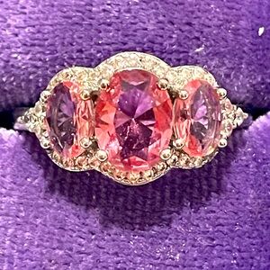 Bomb Party RBP Dark Pink Topaz Three Stone Ring Sz7 NWOT
